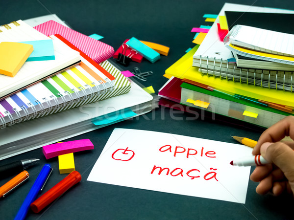 Learning New Language Making Original Flash Cards; Portuguese Stock photo © user_9323633