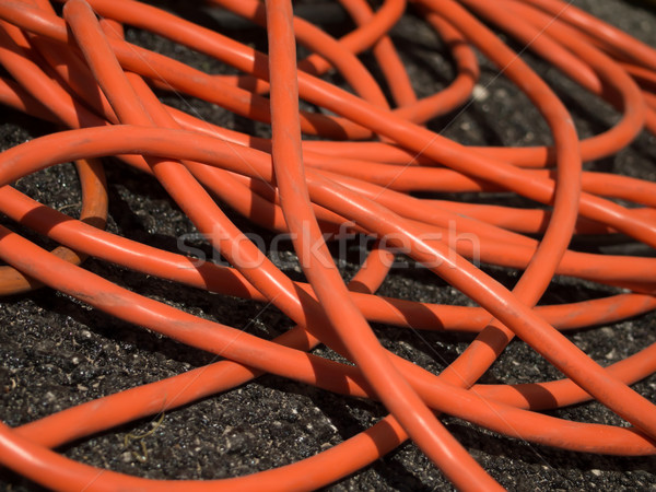 [[stock_photo]]: Orange · cordon · sol · travaux · fond · câble