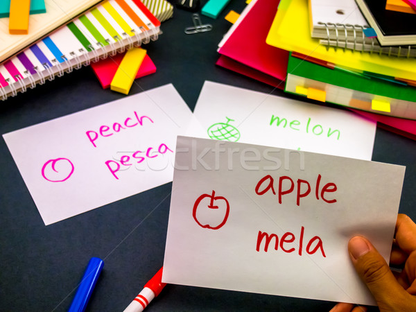 Learning New Language Making Original Flash Cards; Italian Stock photo © user_9323633