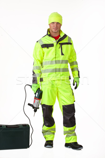 Foto stock: Hombre · uniforme · eléctrica · perforación · joven · poder