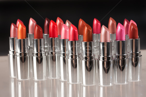 Foto stock: Metal · lápiz · de · labios · diferente · estudio · rojo