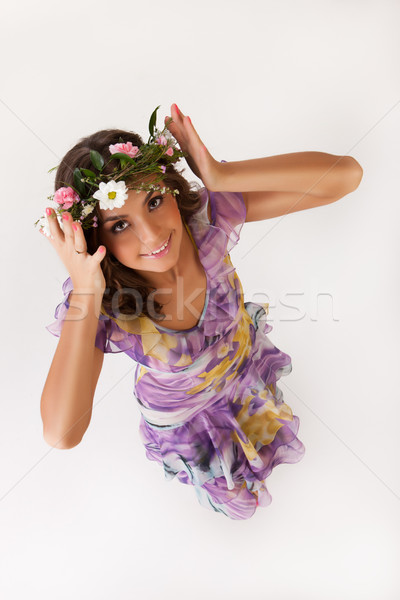 Mulher jovem flor grinalda flores isolado mulheres Foto stock © user_9834712