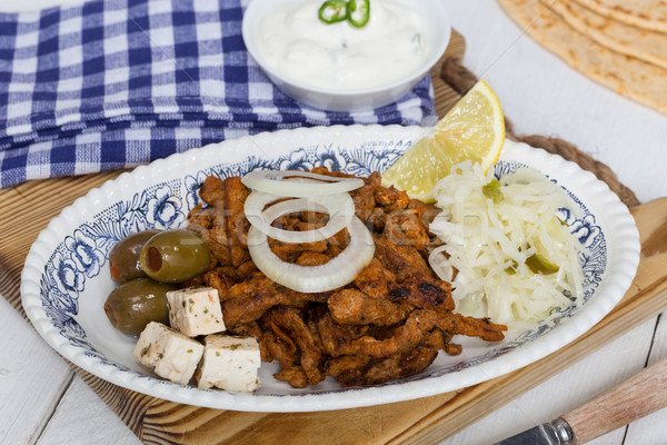 Gyros with Tzatziki Coleslaw olives and feta cheese Stock photo © user_9870494