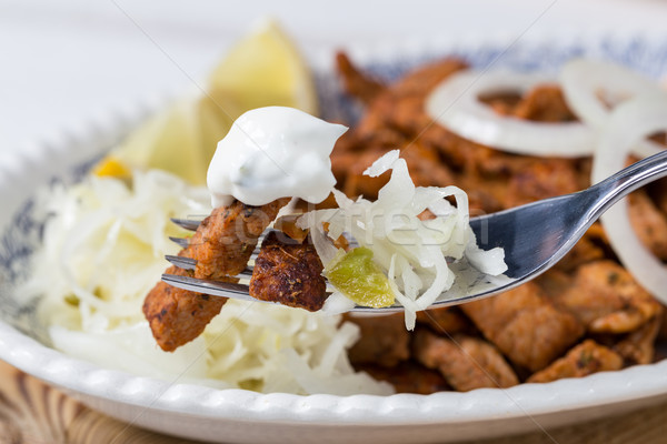 Stock photo: Gyros with Tzatziki Coleslaw olives and feta cheese