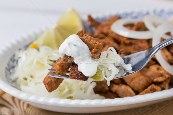 Gyros with Tzatziki Coleslaw olives and feta cheese Stock photo © user_9870494