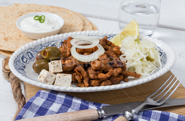 Stock photo: Gyros with Tzatziki Coleslaw olives and feta cheese