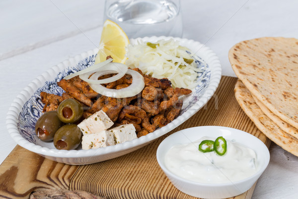 Gyros with Tzatziki Coleslaw olives and feta cheese Stock photo © user_9870494