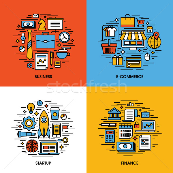 Stock photo: Flat line icons set of business, e-commerce, startup, finance
