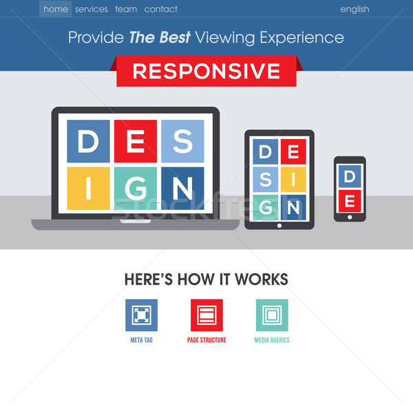 Responsive design website template. Modern flat vector design with mobile gadgets Stock photo © ussr