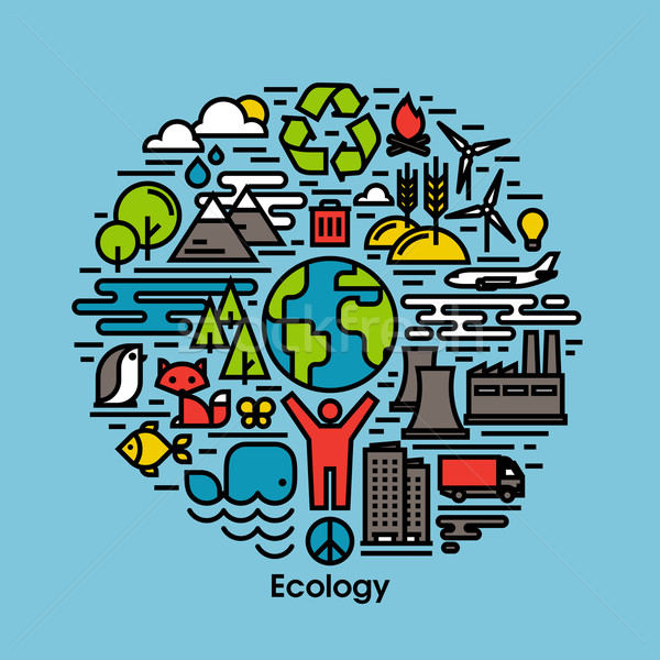 Green, ecology and environment flat line icons set Stock photo © ussr