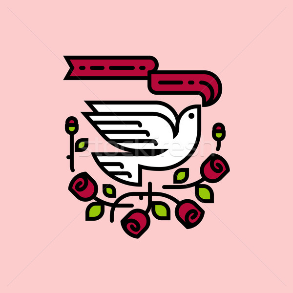 White dove and red roses. Neo traditional American tattoo style vector illustration Stock photo © ussr