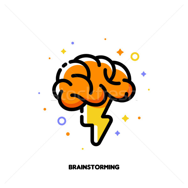 Icon with human brain and lightning for brainstorming techniques Stock photo © ussr