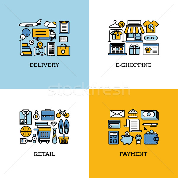 Flat line icons set of delivery, e-shopping, retail, payment Stock photo © ussr