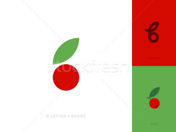Flat style vector logo template or icon of letter b and red berry with leaf Stock photo © ussr