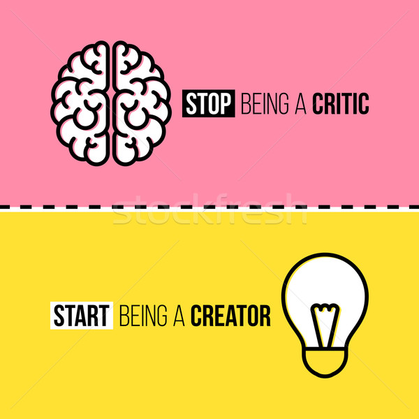 Flat line icons of brain and light bulb. Critic vs. creator Stock photo © ussr