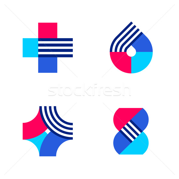 Cross, drop and DNA. Set of abstract medical or pharmacy logo or icon Stock photo © ussr