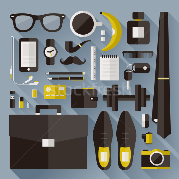 Modern businessman essentials. Flat design elements with long shadow. Vector illustration Stock photo © ussr