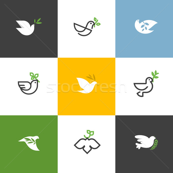Peace dove with green branch. Flat line design style vectors Stock photo © ussr