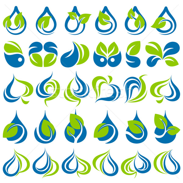 Drops and leaves. Vector logo template set. Elements for design. Icon set. Stock photo © ussr