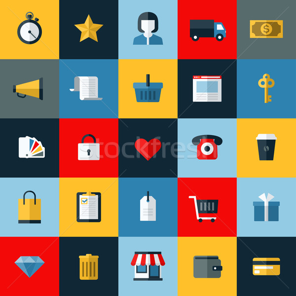 Set of flat vector online shopping and e-commerce themed icons for websites and mobile phone service Stock photo © ussr