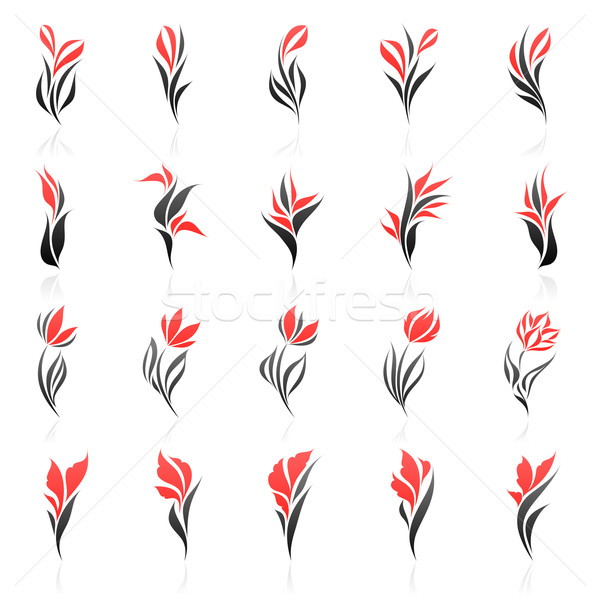 Foto stock: Flores · vetor · logotipo · modelo · conjunto · elementos