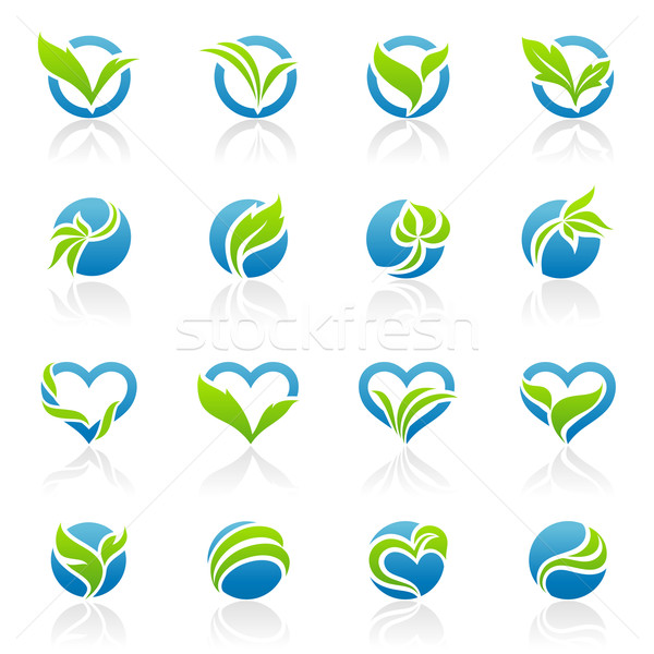 Stock foto: Blätter · Vektor · logo · Vorlage · Set · Elemente
