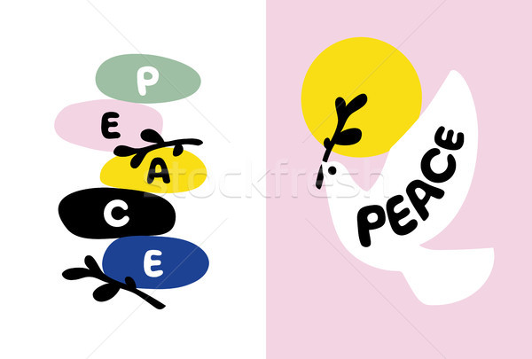 Peace day card with balanced stones & dove holding olive branch Stock photo © ussr