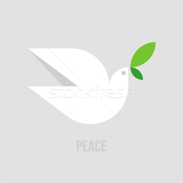 [[stock_photo]]: Paix · colombe · style · blanche · pigeon · feuilles · vertes