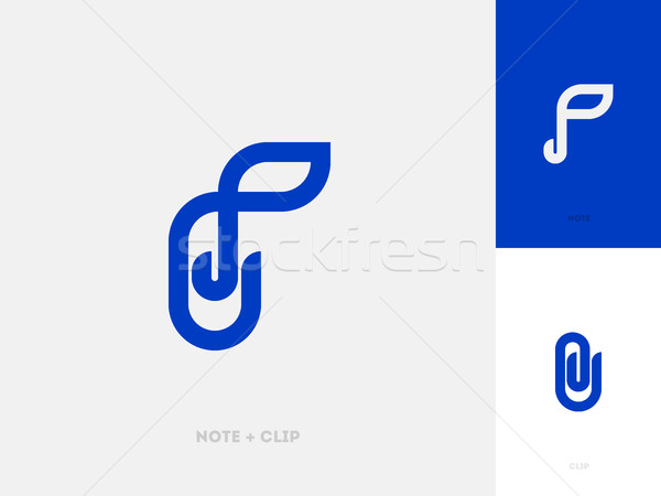 Modern Line Logo Mark Template With Paper Clip And Musical Note