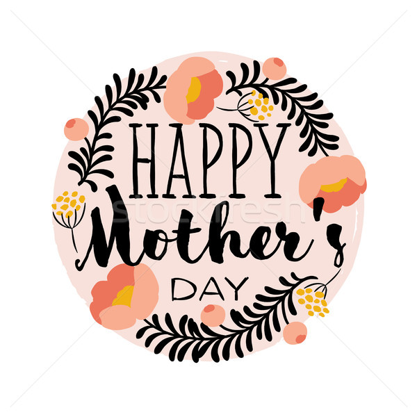 Stock photo: Happy Mothers Day greeting card with stylish lettering and coral peony