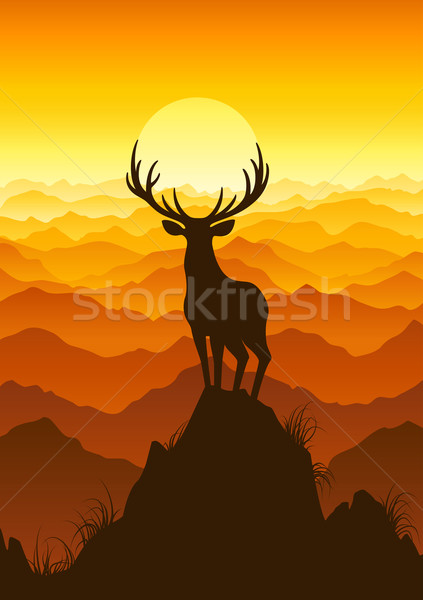 Stock fotó: Szarvas · természet · tájkép · háttér · hegy · napfelkelte