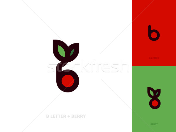 Line art style vector logo template or icon of red berry with leaf and letter b Stock photo © ussr