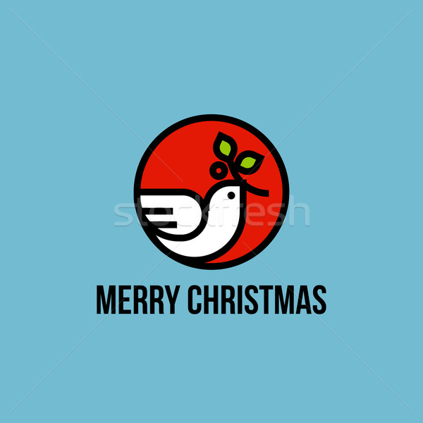 Christmas dove of peace with holly branch flat line icon Stock photo © ussr