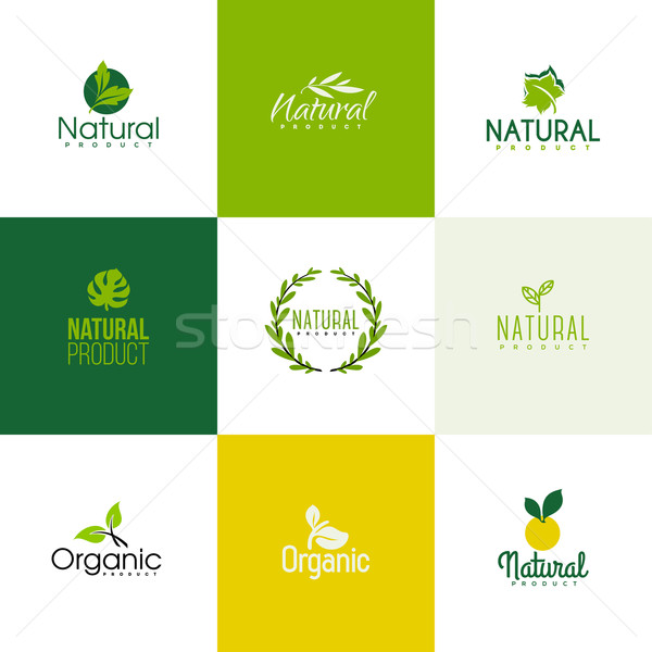 Stockfoto: Ingesteld · natuurlijke · organisch · producten · logo · sjablonen