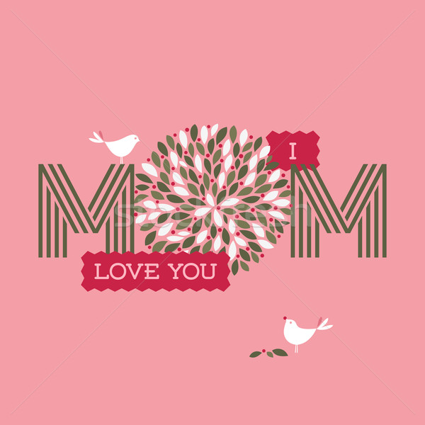 Mothers day card with two cute birds and I love you mom text with floral decoration Stock photo © ussr