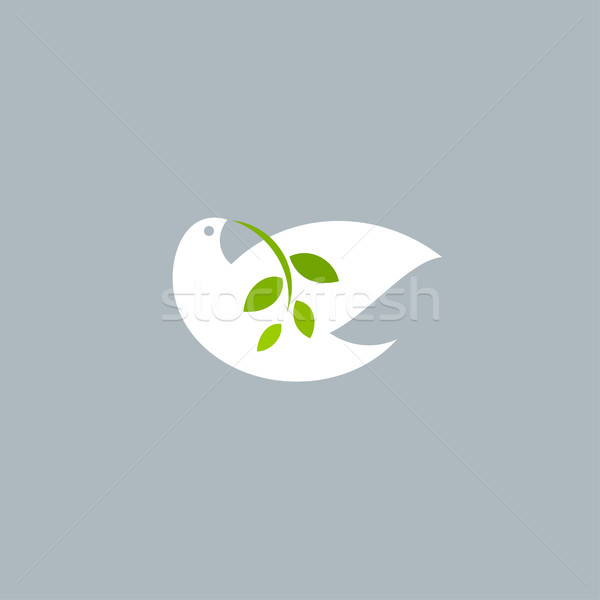 Peace dove with olive branch on gray background. Vector logo Stock photo © ussr