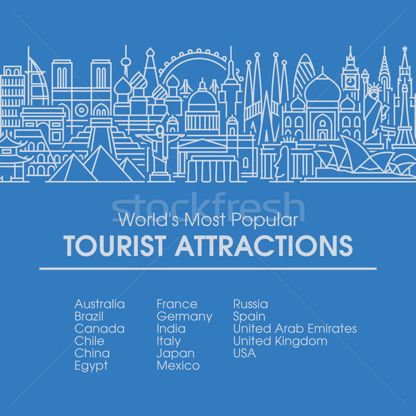 Flat line illustration of world's most popular tourist locations Stock photo © ussr