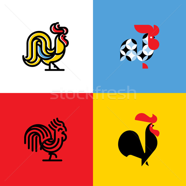 Set of rooster silhouettes. Modern flat vector logo template or icon of cock Stock photo © ussr