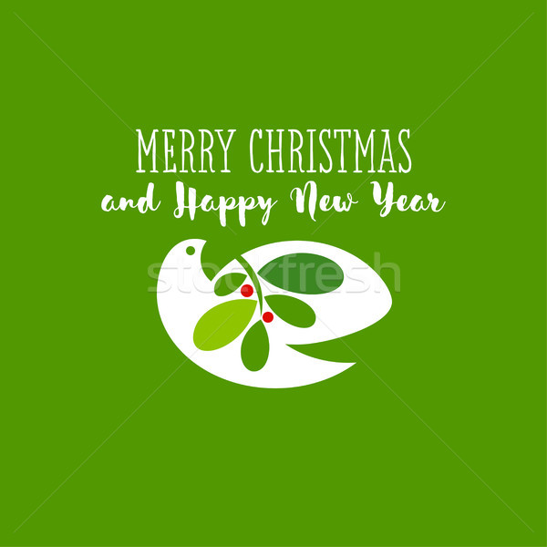 Stock photo: Christmas card with holiday greetings and white dove with holly