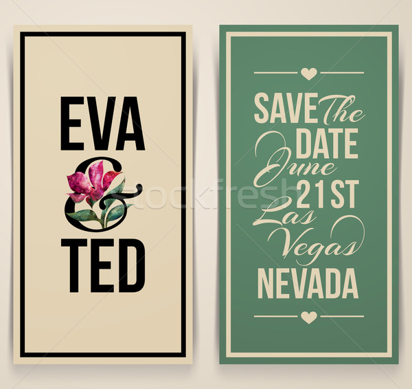 Stock photo: Vintage wedding card with pink tulip. Vector illustration