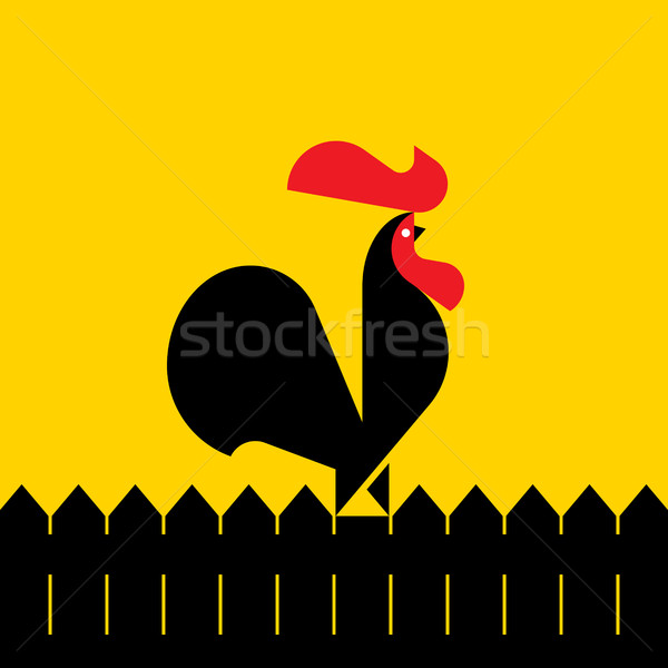 Black rooster on a fence. Modern flat vector illustration Stock photo © ussr