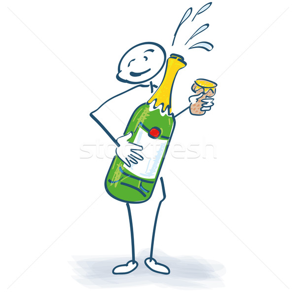Stick figure with champagne bottle Stock photo © Ustofre9