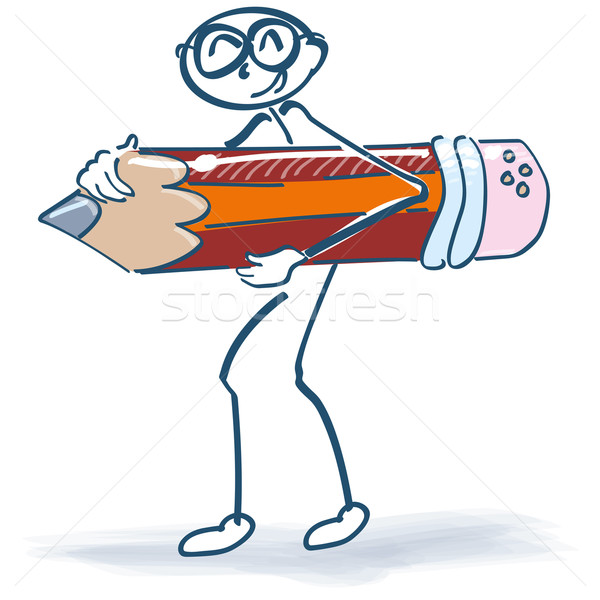 Stick figure with big pencil Stock photo © Ustofre9