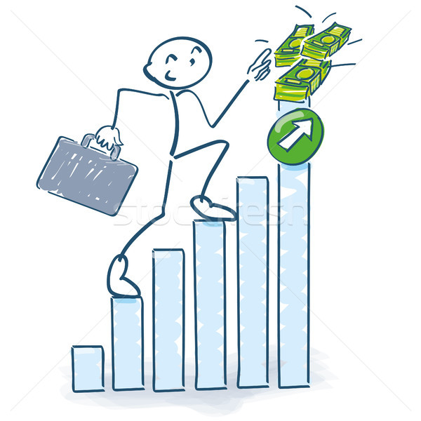 Stick figure and the bar graph diagram rises with euros upwards Stock photo © Ustofre9