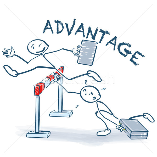 Stick figure jumps with an advantage over a hurdle than other stick figures Stock photo © Ustofre9