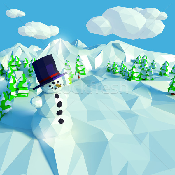 Stock photo: Cute snowman in snowy landscape