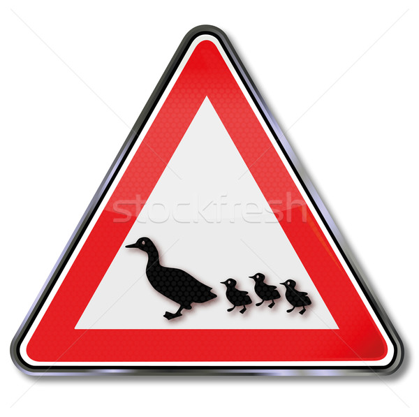 Trafik işareti uyarı kaz kümes hayvanları sokak imzalamak Stok fotoğraf © Ustofre9