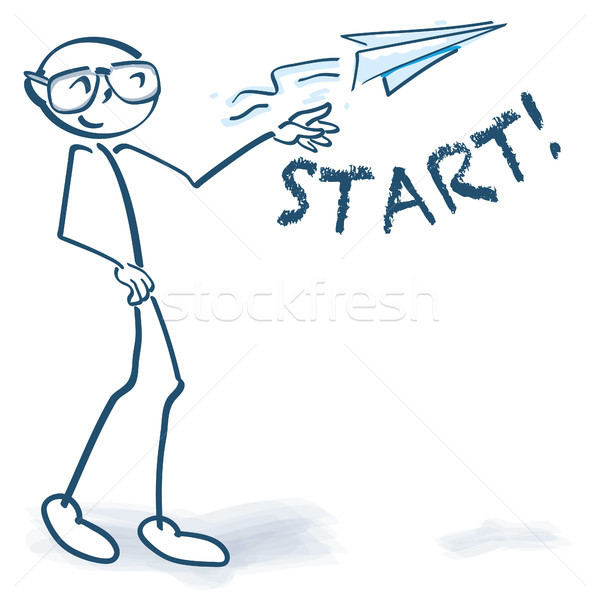 Stick figure with starting paper flyer Stock photo © Ustofre9