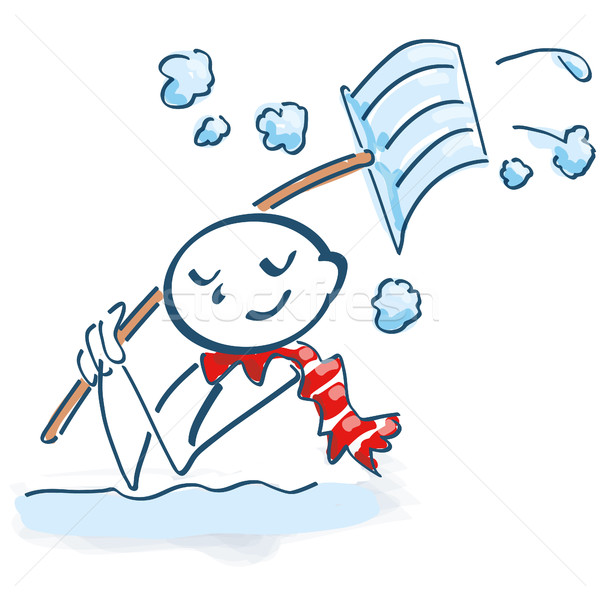 Stock photo: Stick figure and roll over the snowman