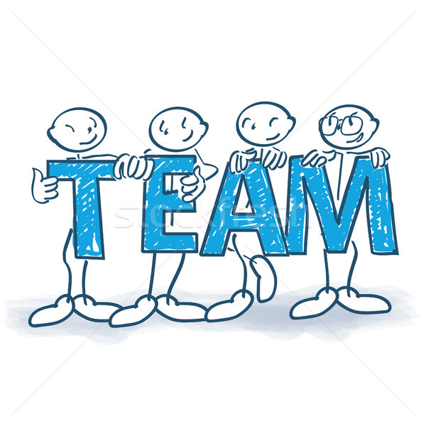 Stock photo: Stick figures with letters as a team